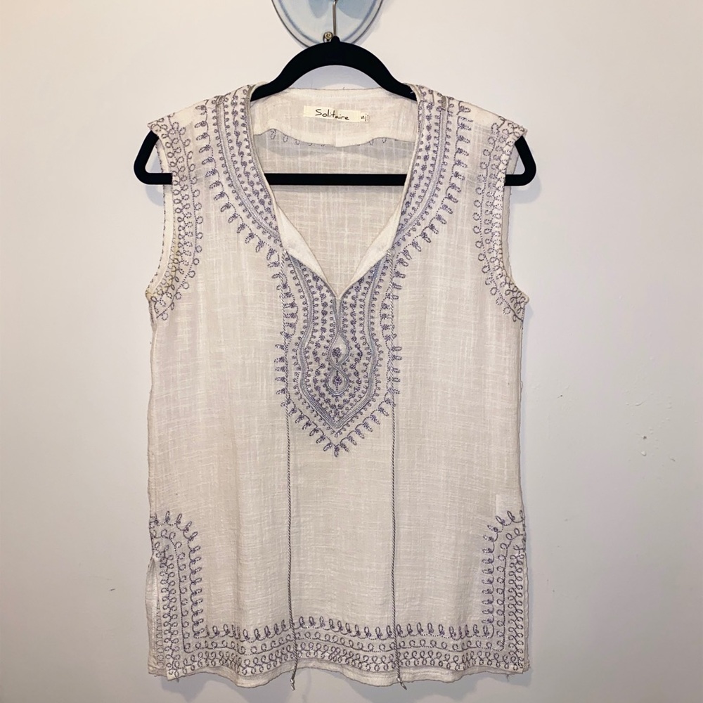 Unique Boho, structured, embroidered, tank top.